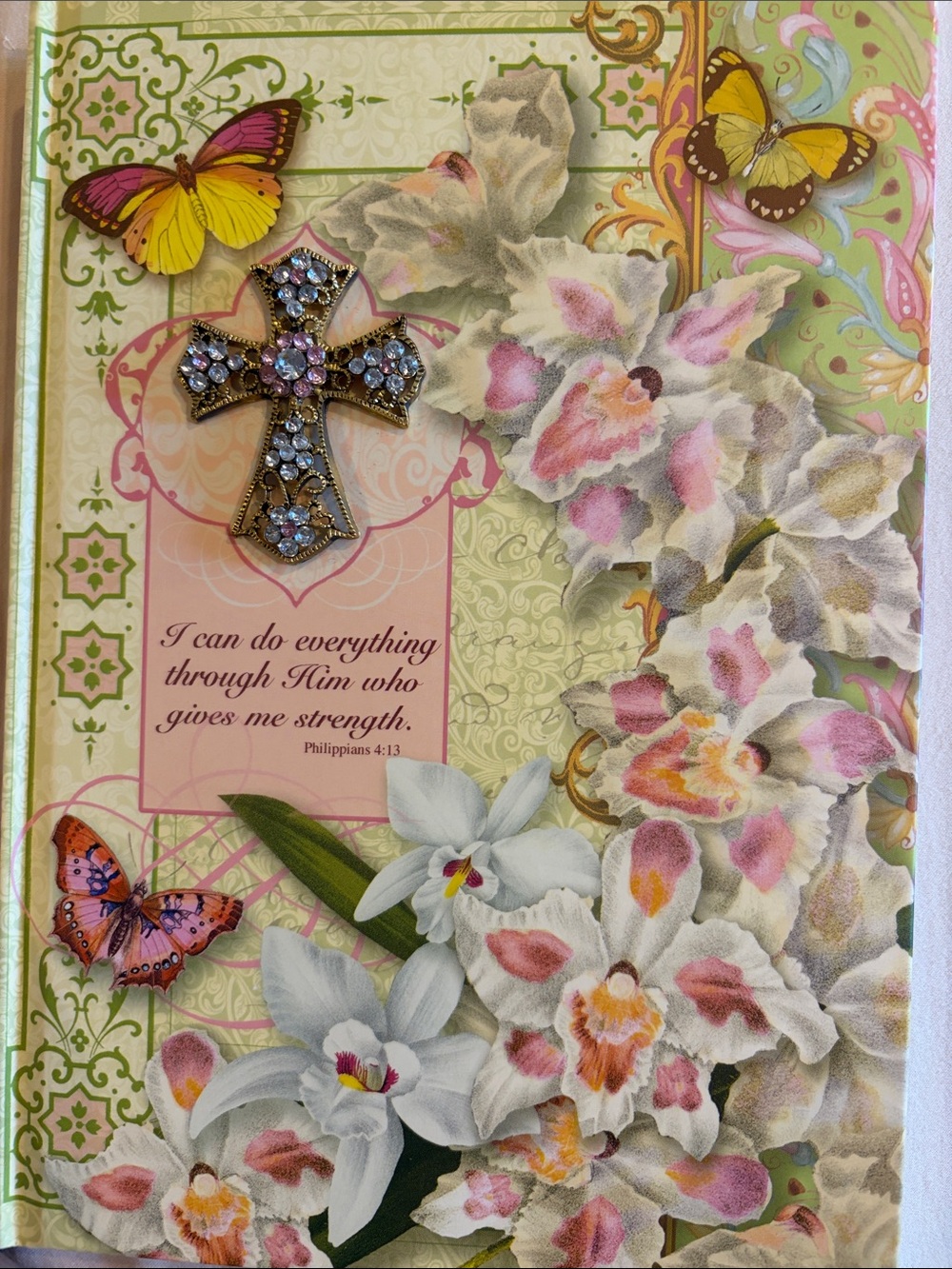 Pooch & Sweetheart orchd & Jeweled Cross Inspirational Journal - Pink and White